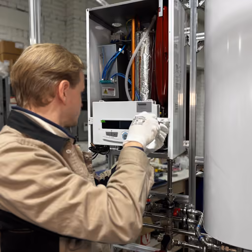 Technician servicing a wall-mounted water heater